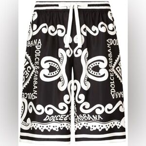 DOLCE & GABBANA 100% Silk Bandana Print Navy Blue Shorts Size IT 48 $1295 NWT